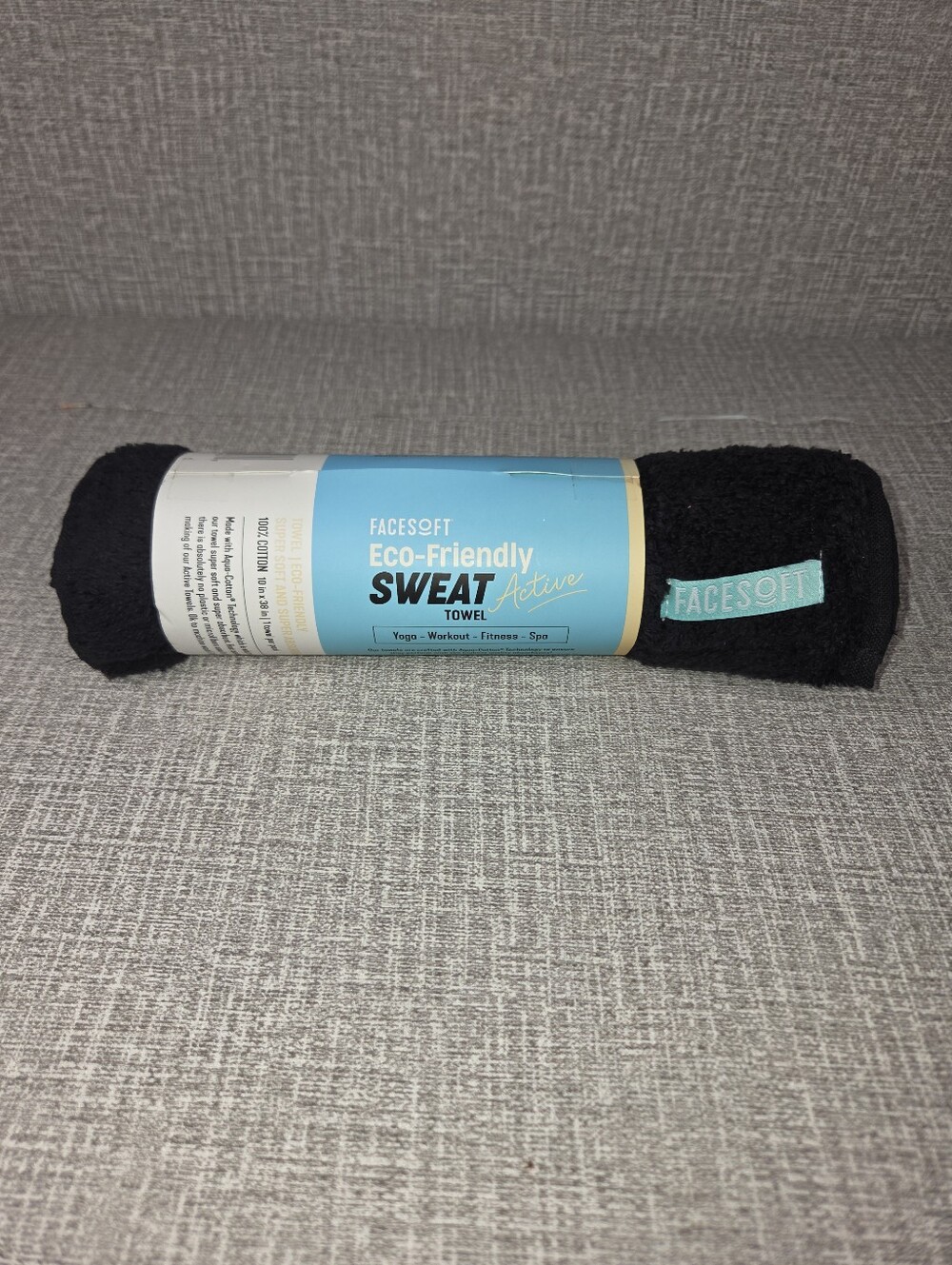 RARE NEW FaceSoft Eco Friendly Black Sweat Towel 100% Cotton